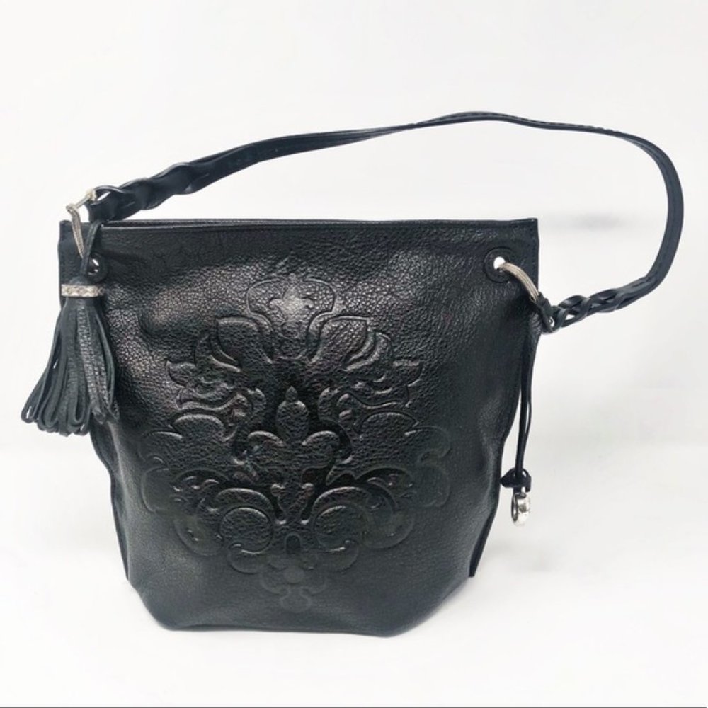 Brighton Leather Slim Fleur De Lis Shoulder Bag